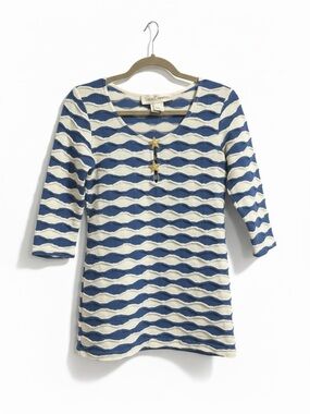 Sara Campbell Blue White Nautical Stripe Top Starfish Buttons Size Small